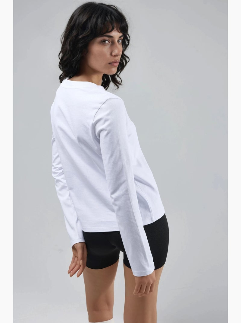 T-shirt basique col rond manches longues busem Blanc - Kiabi