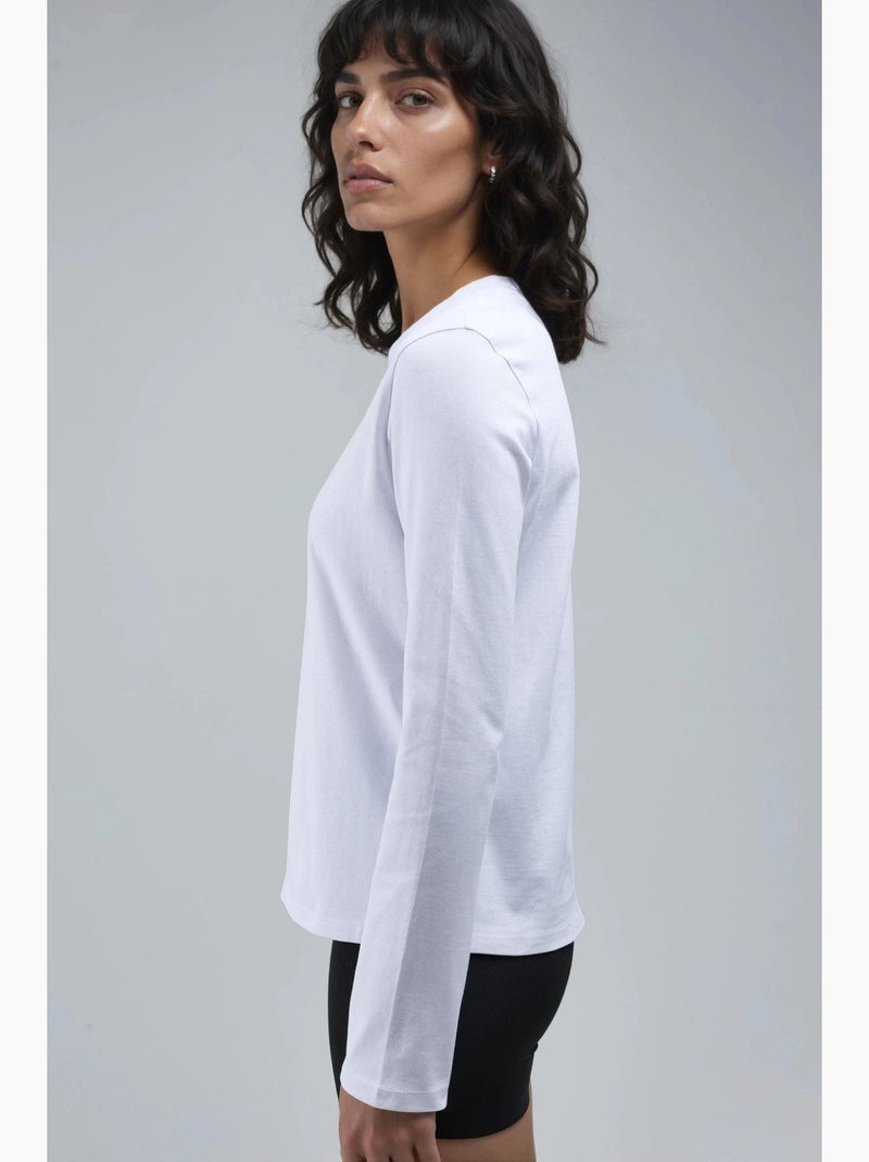 T-shirt basique col rond manches longues busem Blanc - Kiabi