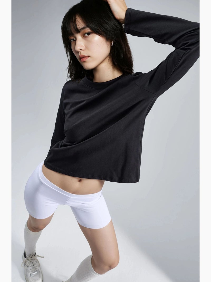 T-shirt basique col rond manches longues busem Noir - Kiabi