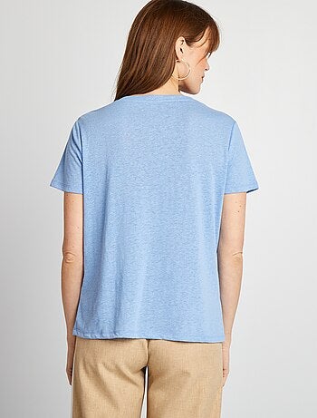 T-shirt basique col V en lin mélangé