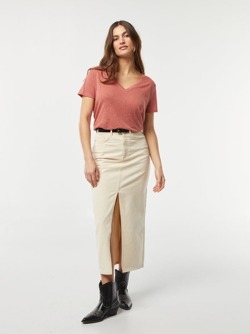 T-shirt Femme Col V En Coton Mélangé Bruyère - Tailles XS à 4XL - Neuf Sans étiquettes - PC Sportswear