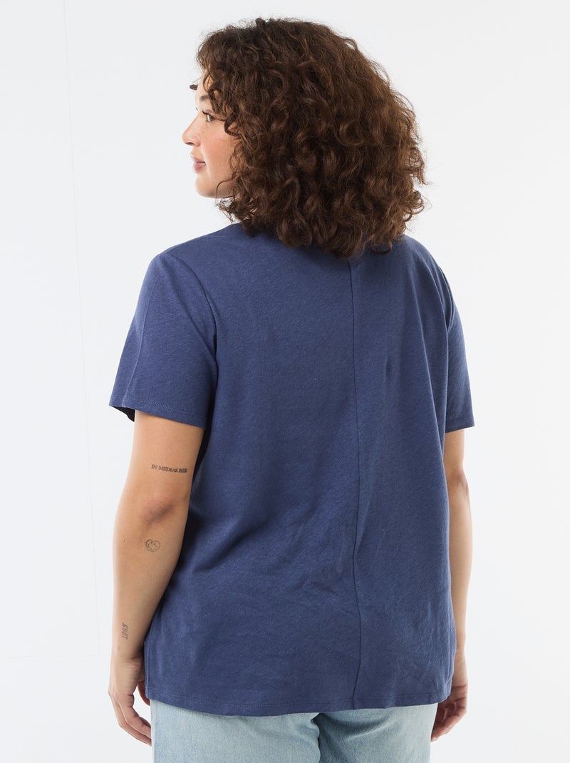 T-shirt basique col V et manches courtes Bleu - Kiabi