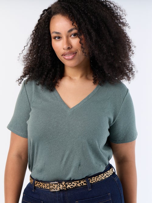 T-shirt basique col V et manches courtes - Kiabi