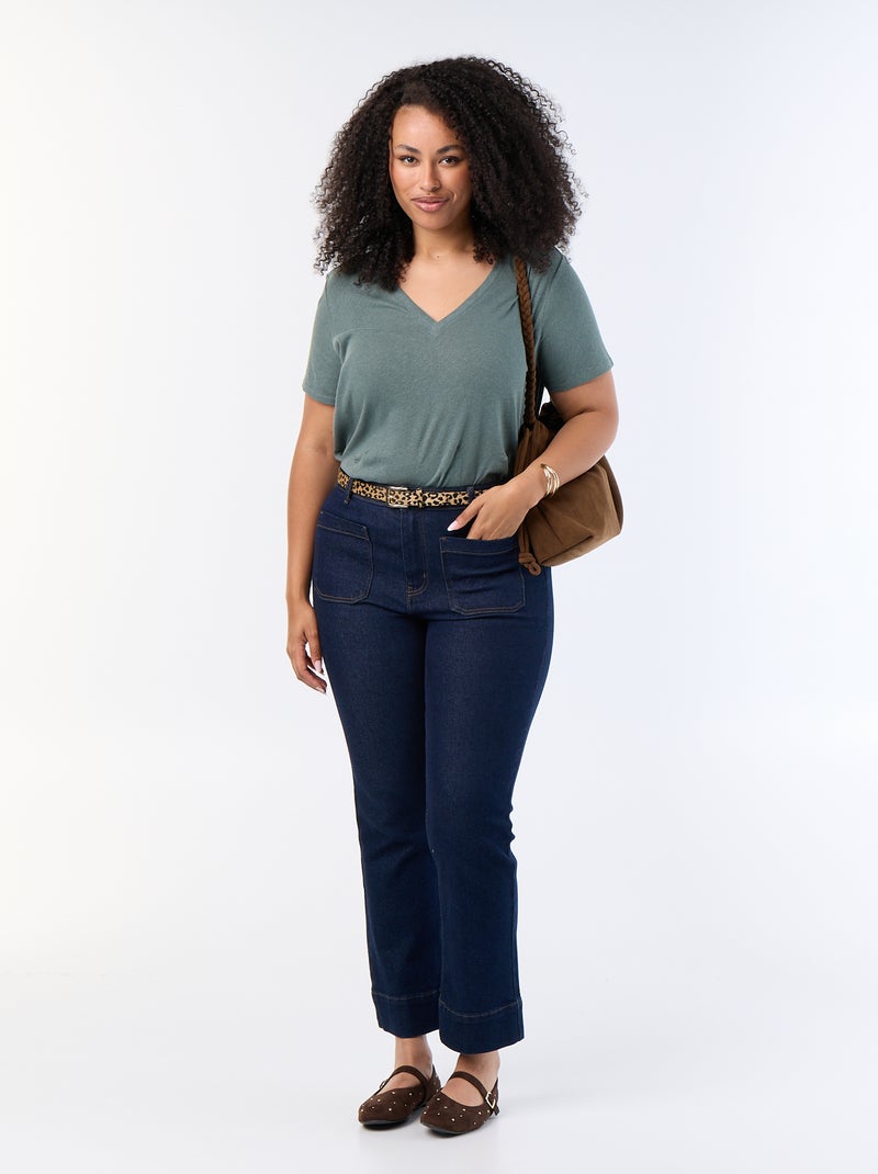 T-shirt basique col V et manches courtes Vert - Kiabi