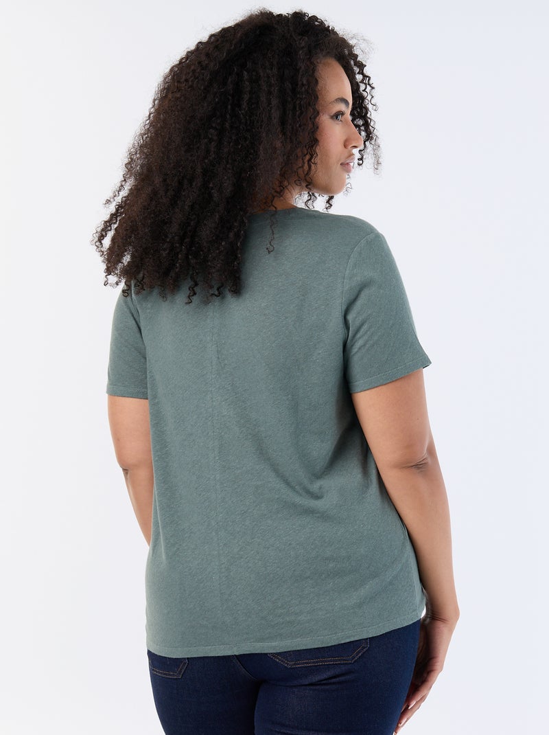 T-shirt basique col V et manches courtes Vert - Kiabi