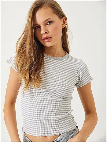 T-shirt basique côtelé rayé bianco lucci