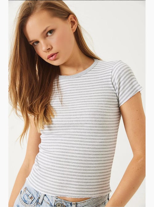 T-shirt basique côtelé rayé bianco lucci - Kiabi T-shirt basique côtelé rayé bianco lucci - Kiabi