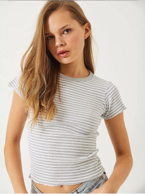 T-shirt basique côtelé rayé bianco lucci - Kiabi T-shirt basique côtelé rayé bianco lucci - Kiabi