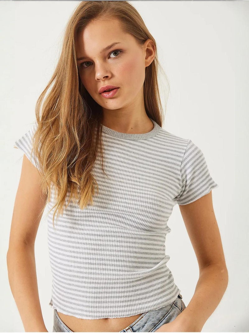 T-shirt basique côtelé rayé bianco lucci Gris clair - Kiabi