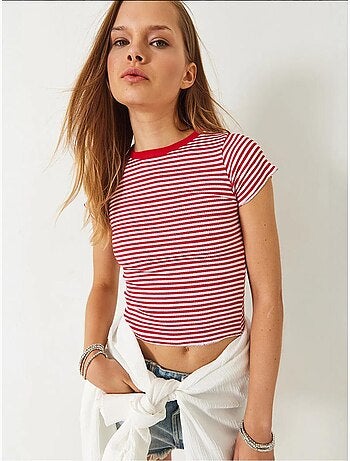 T-shirt basique côtelé rayé bianco lucci