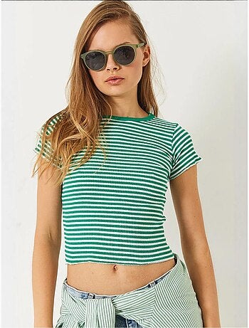 T-shirt basique côtelé rayé bianco lucci