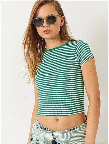 T-shirt basique côtelé rayé bianco lucci