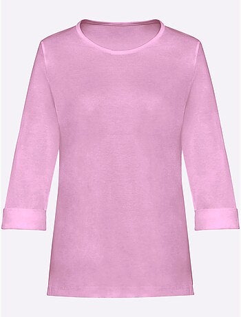 T-shirt en coton avec col rond et manches 3/4 à revers - taille standard - moda vilona