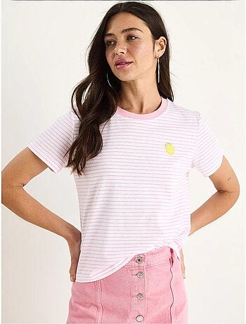 T-shirt basique en coton rayé avec broderie citron lucci