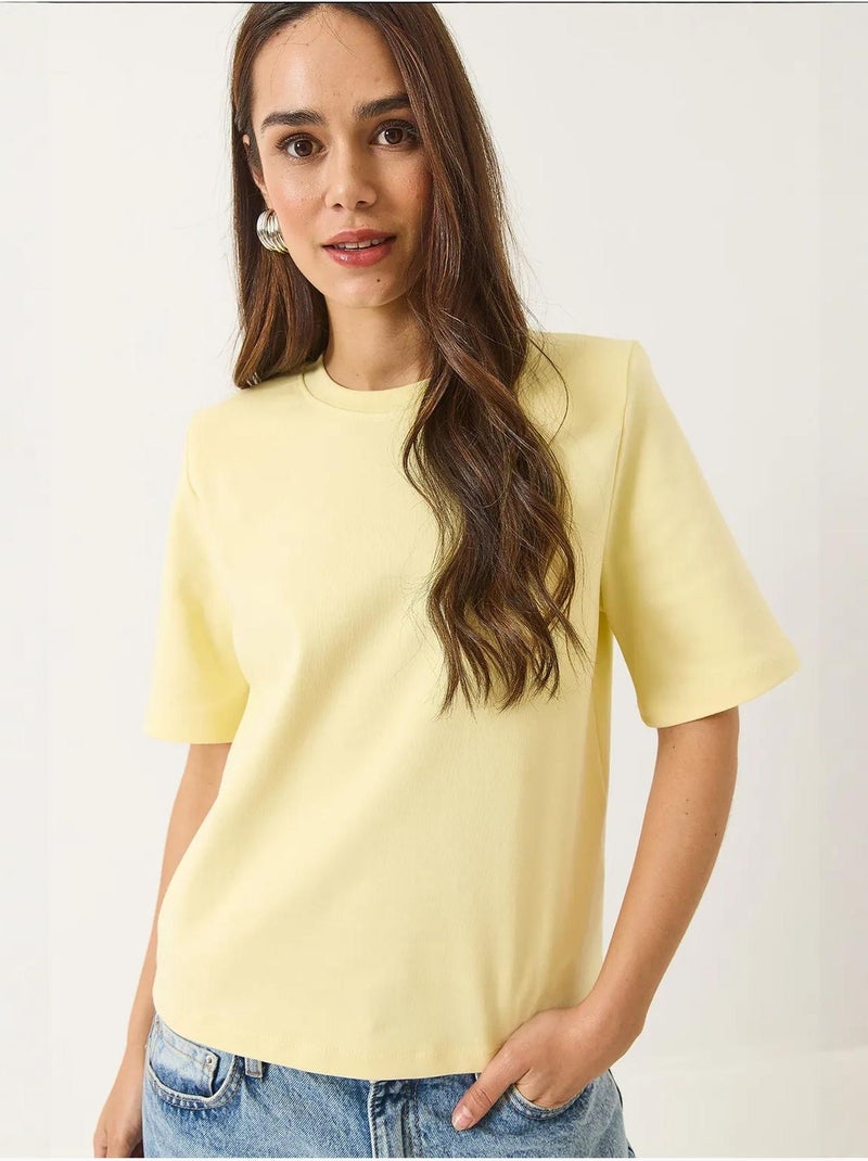 T-shirt basique en coton rembourré à col rond bianco lucci Jaune citron - Kiabi