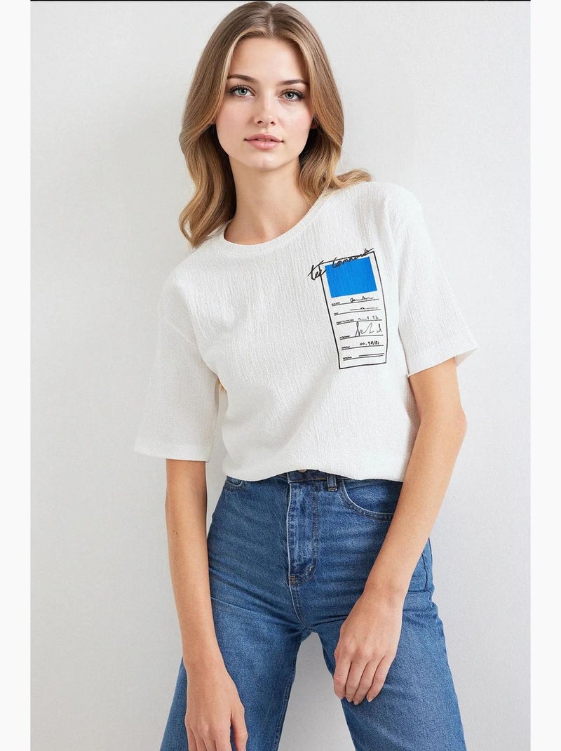 T-shirt basique en tricot imprimé bdart Blanc cassé - Kiabi
