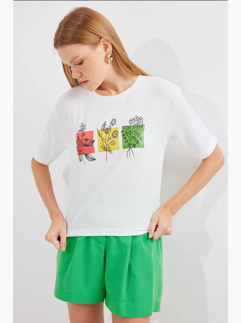 T-shirt basique en tricot imprimé bdart Blanc - Kiabi