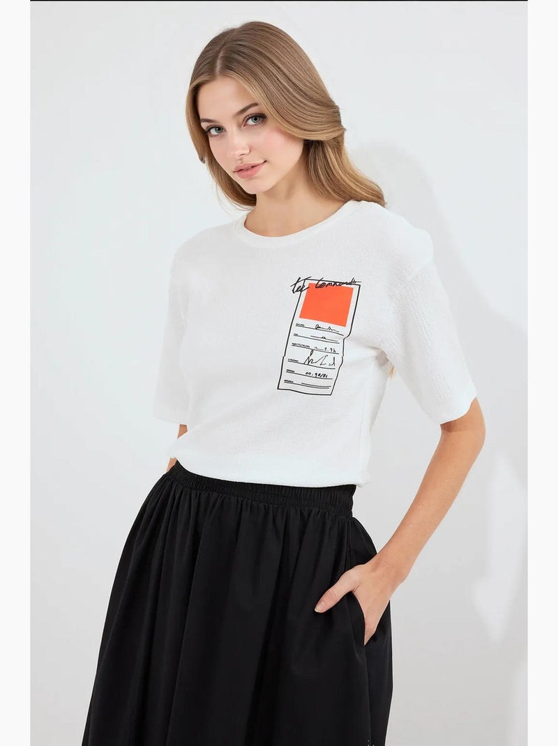 T-shirt basique en tricot imprimé bdart Ivoire - Kiabi