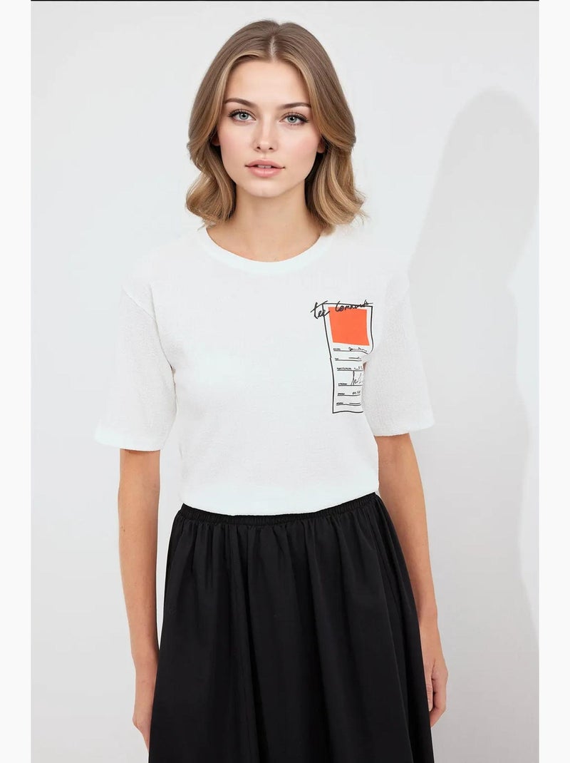 T-shirt basique en tricot imprimé bdart Ivoire - Kiabi