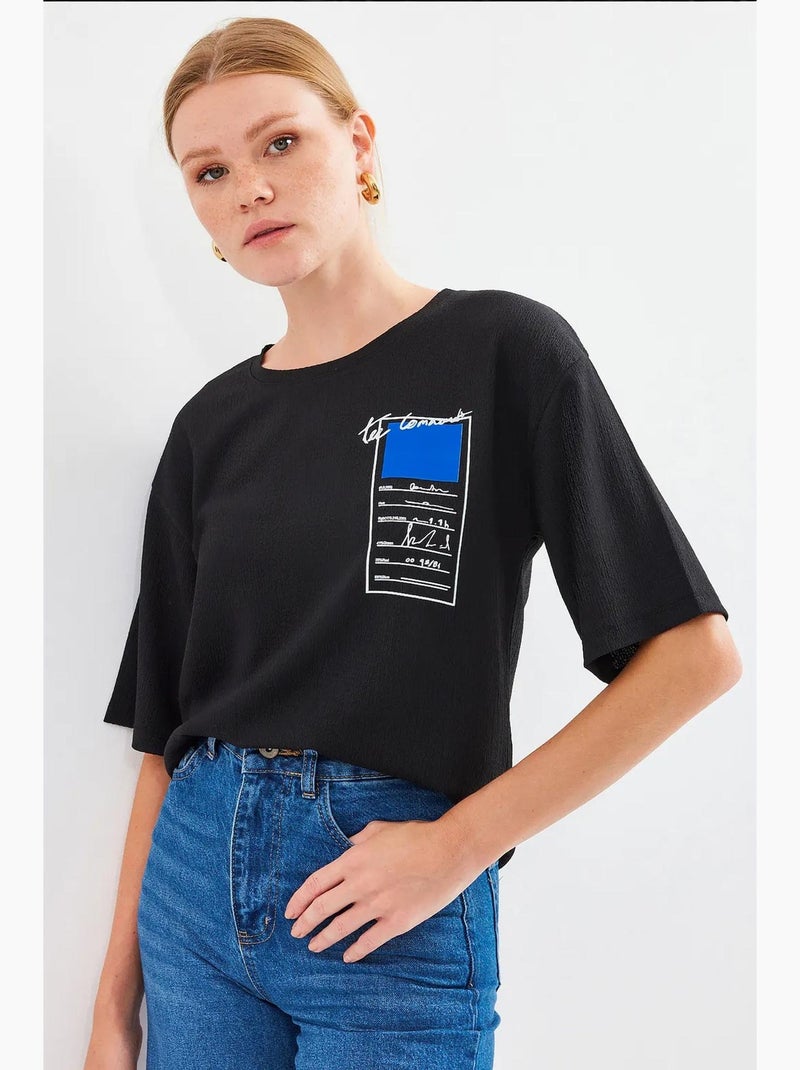 T-shirt basique en tricot imprimé bdart Noir - Kiabi