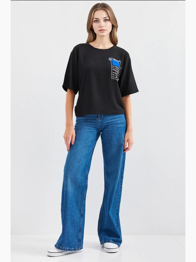 T-shirt basique en tricot imprimé bdart Noir - Kiabi
