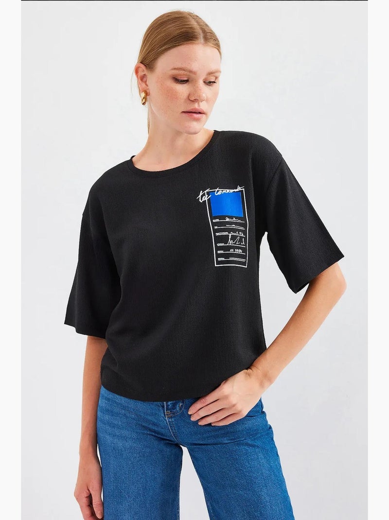 T-shirt basique en tricot imprimé bdart Noir - Kiabi