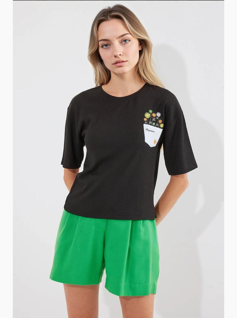 T-shirt basique en tricot imprimé bdart Noir - Kiabi