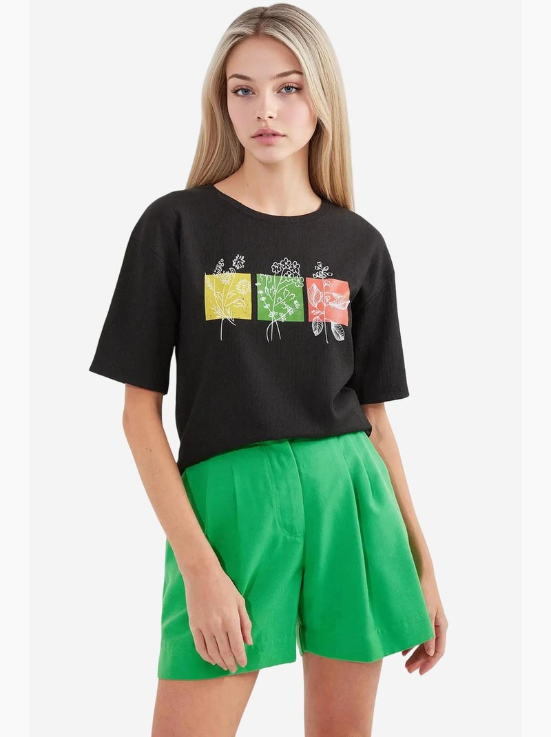 T-shirt basique en tricot imprimé bdart Noir - Kiabi