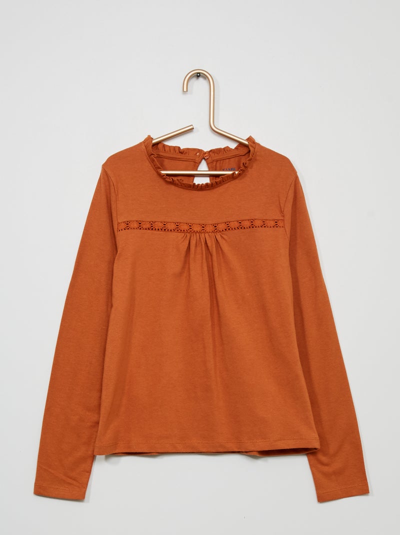 T-shirt basique manches longues marron - Kiabi