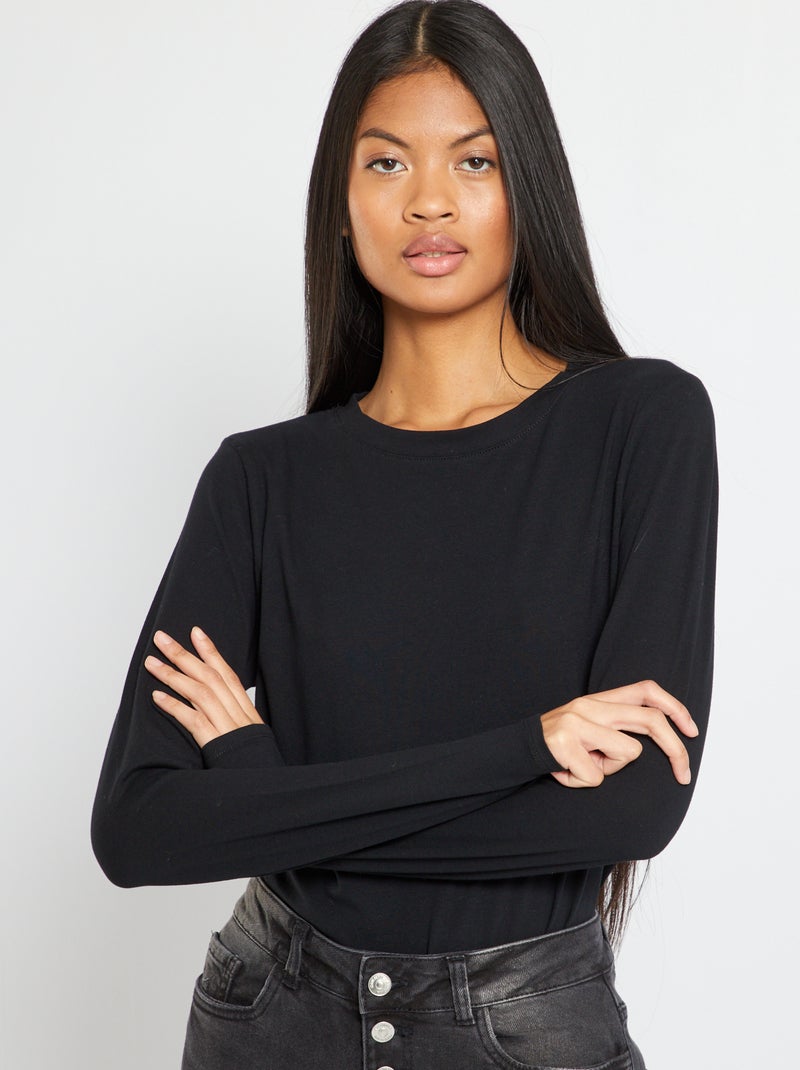 T-shirt basique manches longues noir - Kiabi