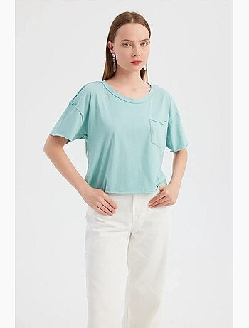 T-shirt basique tissé à manches courtes et col rond hiccup