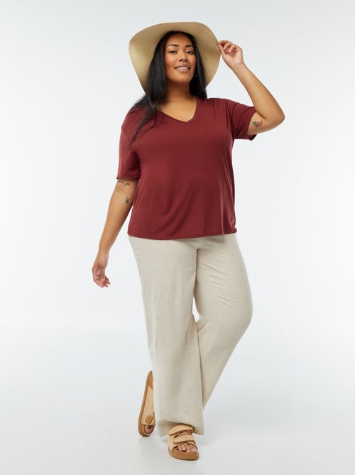 T-shirt basique uni col V - Kiabi