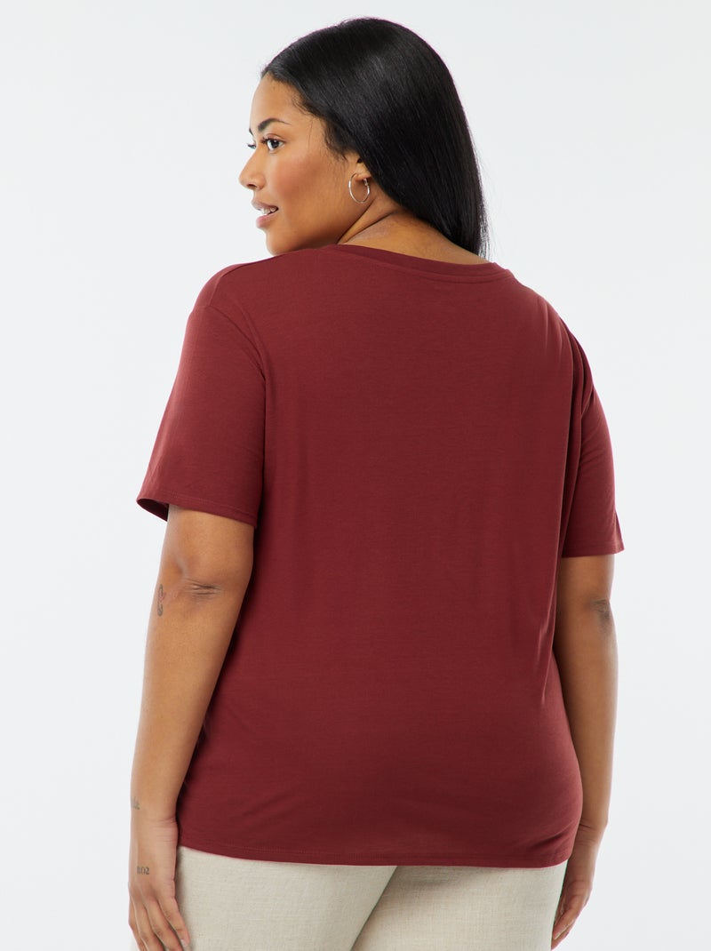 Haut Col V Rouge/Noir Taille L - Marque JM Collection, Neuf Avec Étiquette, Manches 3/4