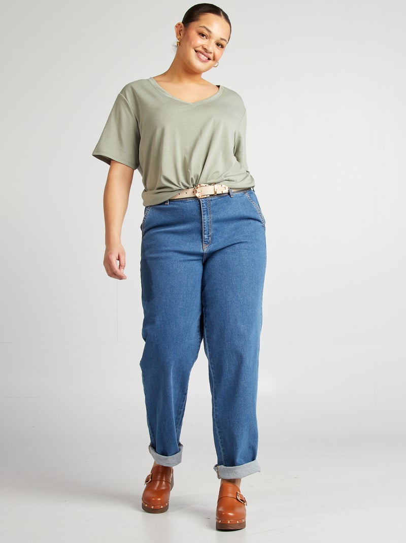 T-shirt basique uni col V Vert - Kiabi