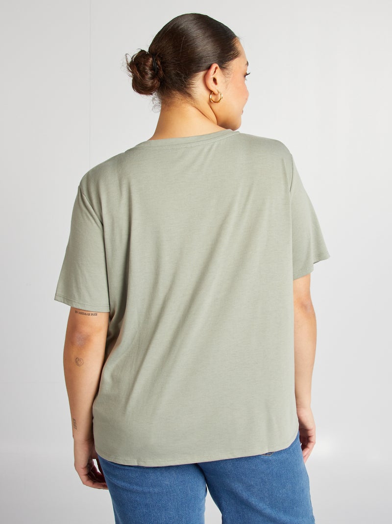 T-shirt basique uni col V Vert - Kiabi