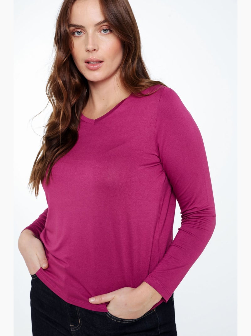 T-shirt basique uni en viscose PAPRIKA Vieux rose - Kiabi