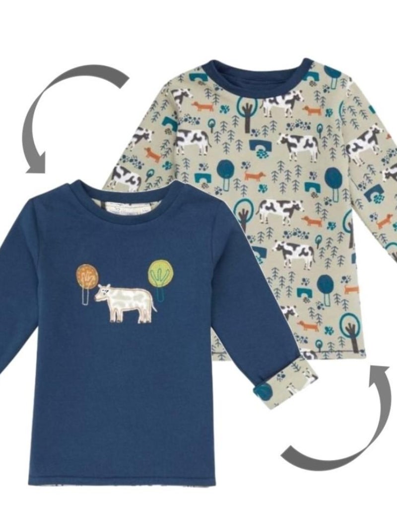 T-Shirt Bébé Bio Réversible Vache Bleu marine - Kiabi