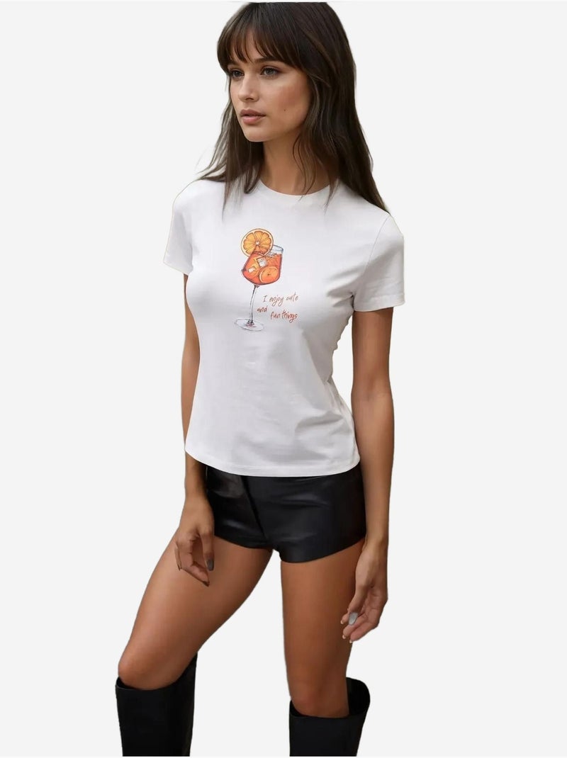 T-shirt bébé imprimé coupe slim à col ras du cou Ecru - Kiabi