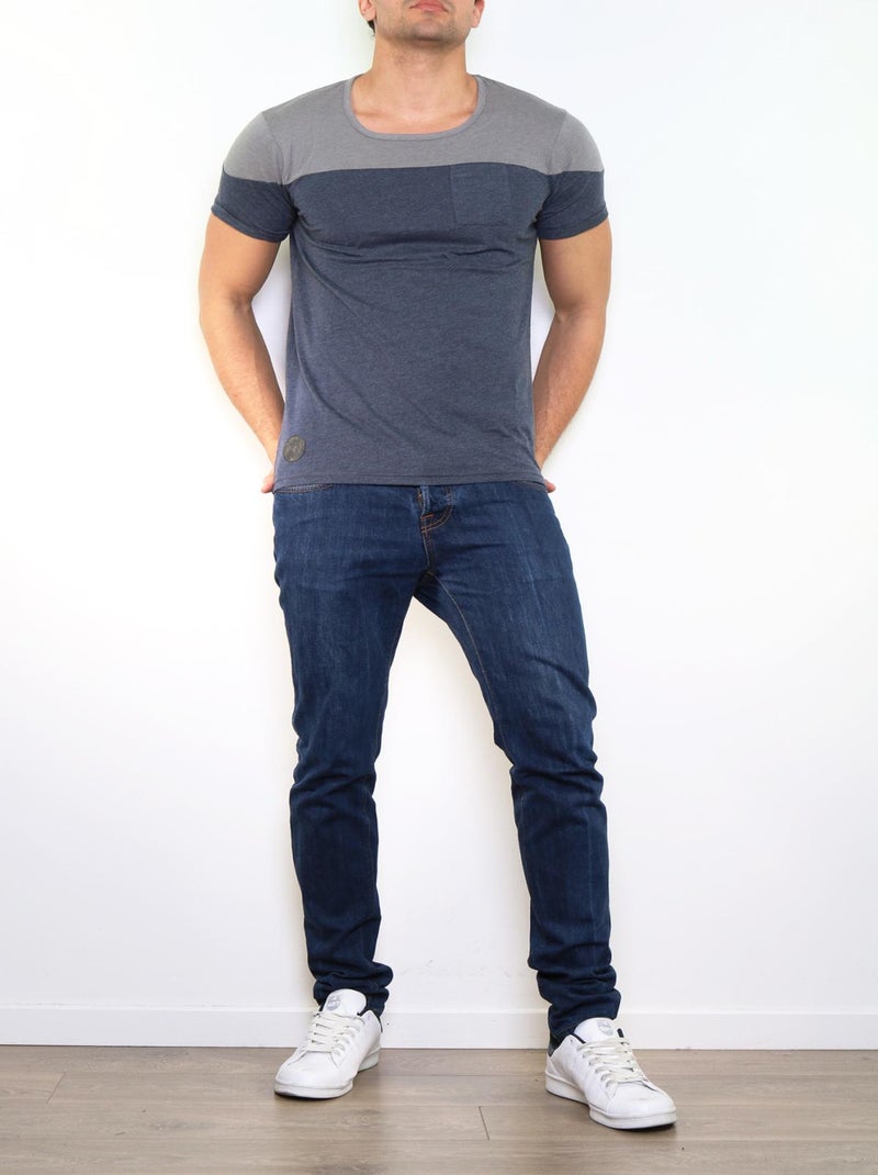 T-shirt bi-color Bleu marine - Kiabi