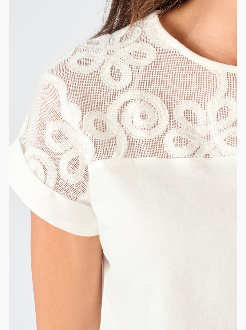 T-shirt bi-matière - Damart Blanc - Kiabi