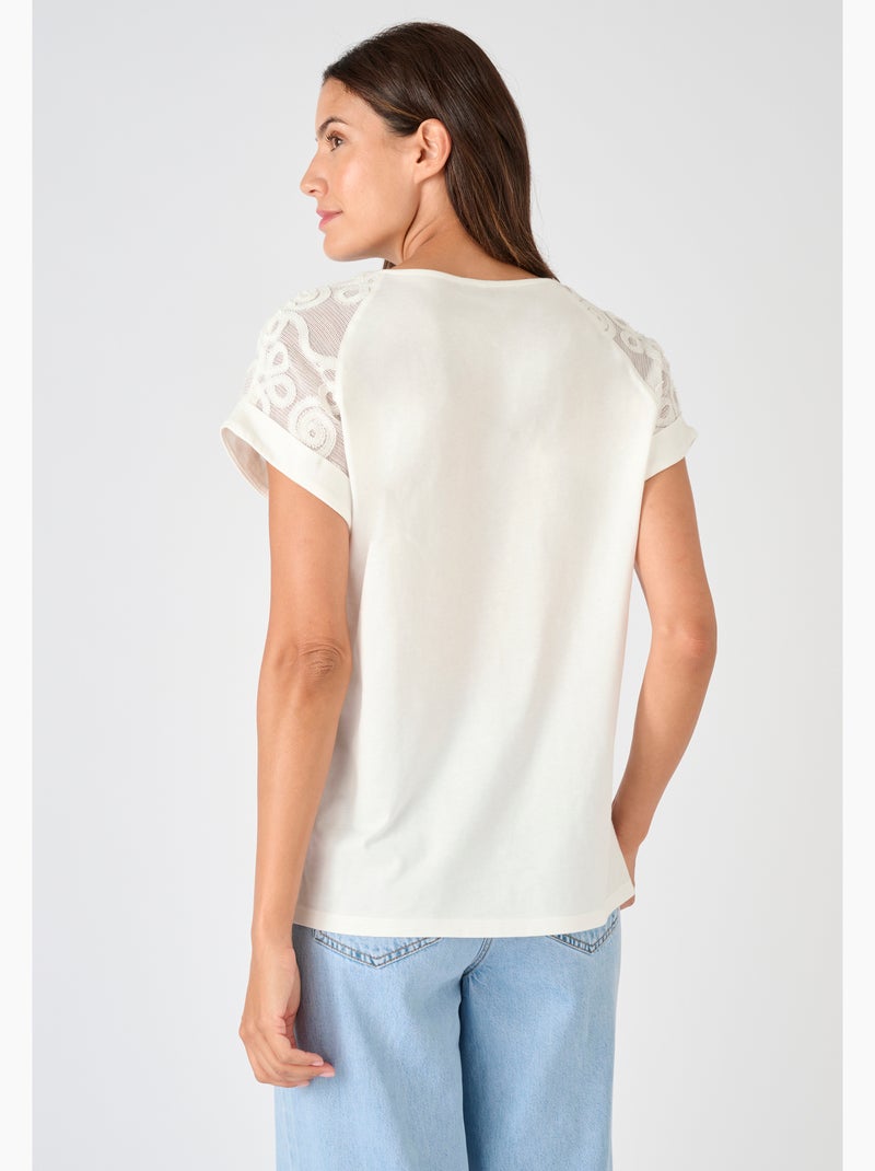 T-shirt bi-matière - Damart Blanc - Kiabi