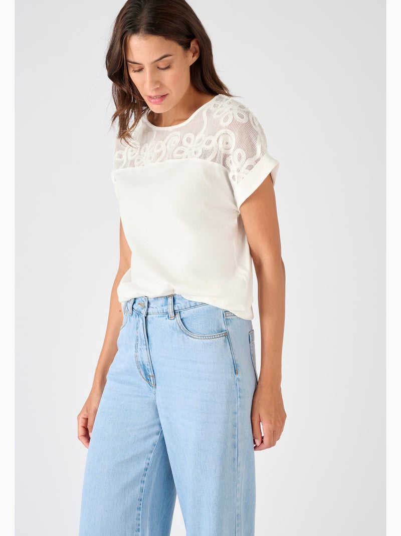 T-shirt bi-matière - Damart Blanc - Kiabi