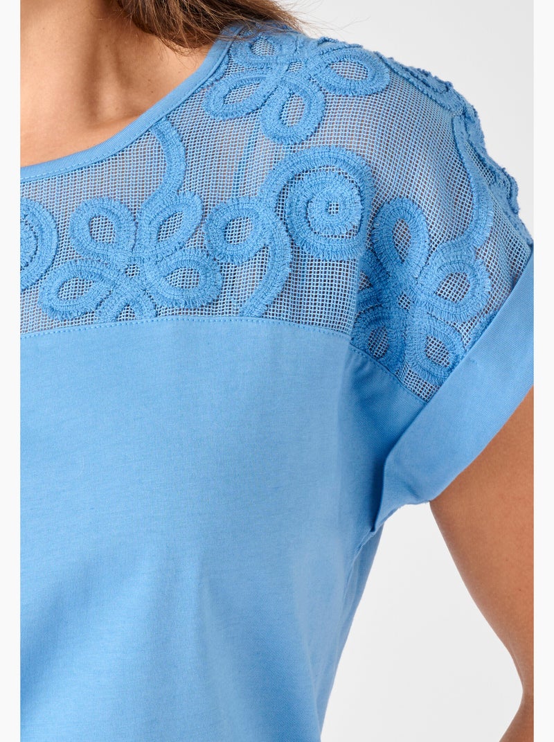 T-shirt bi-matière - Damart Bleu - Kiabi