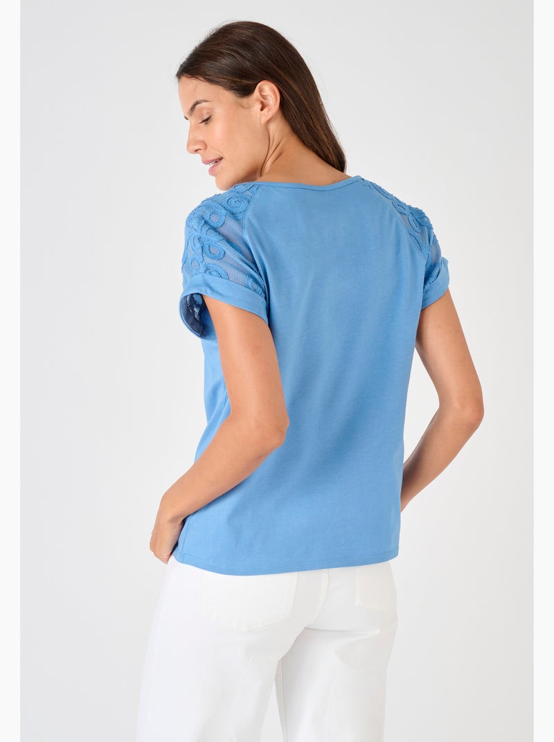 T-shirt bi-matière - Damart Bleu - Kiabi