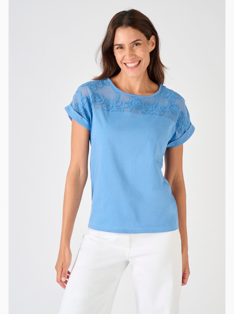 T-shirt bi-matière - Damart Bleu - Kiabi