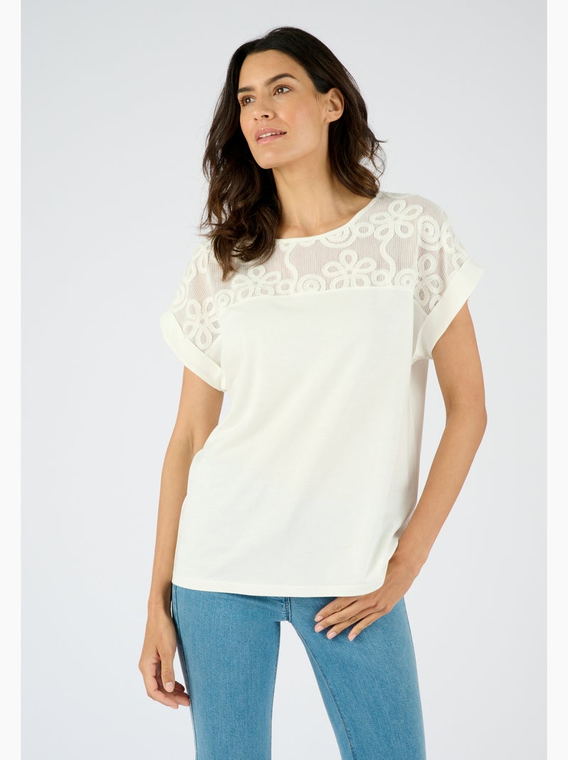 T-shirt bi-matière - Damart Marron - Kiabi