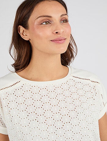T-shirt bi-matière broderie anglaise - Damart