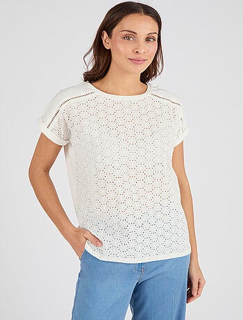 T-shirt bi-matière broderie anglaise - Damart