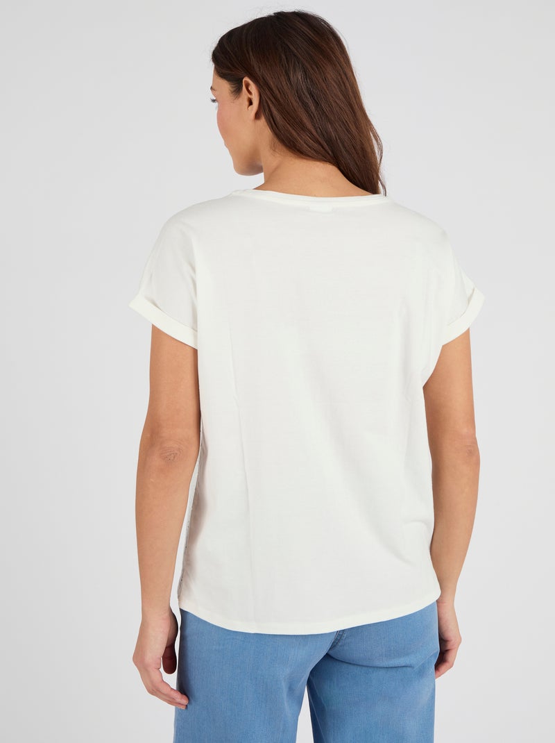 T-shirt bi-matière broderie anglaise - Damart Blanc cassé - Kiabi