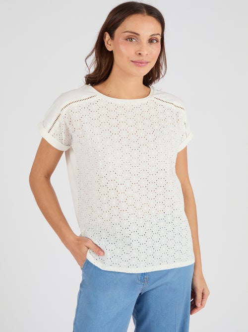 T-shirt bi-matière broderie anglaise - Damart - Kiabi